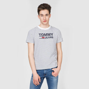 Tommy Hilfiger pánské bílé tričko s proužkem - XL (002)